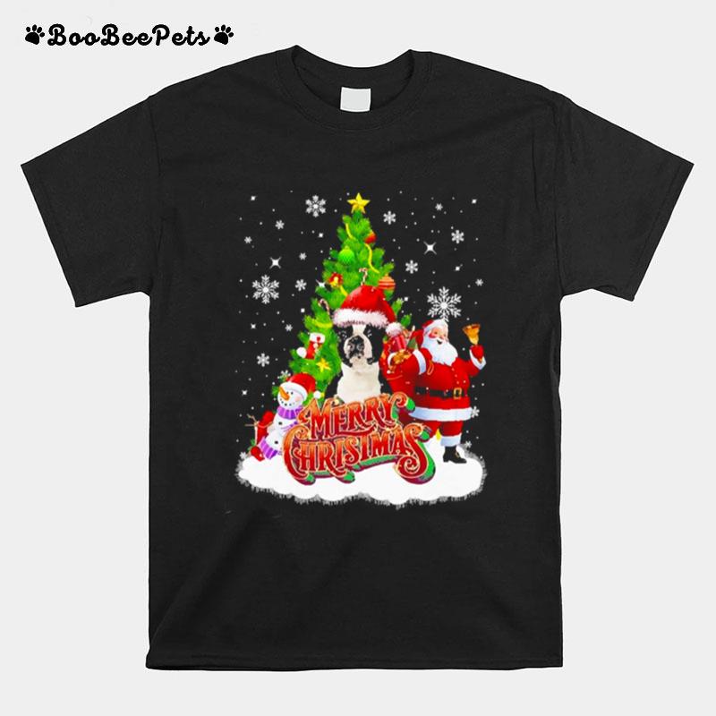Merry Christmas Santa Claus Black Boston Terrier Sweater T-Shirt