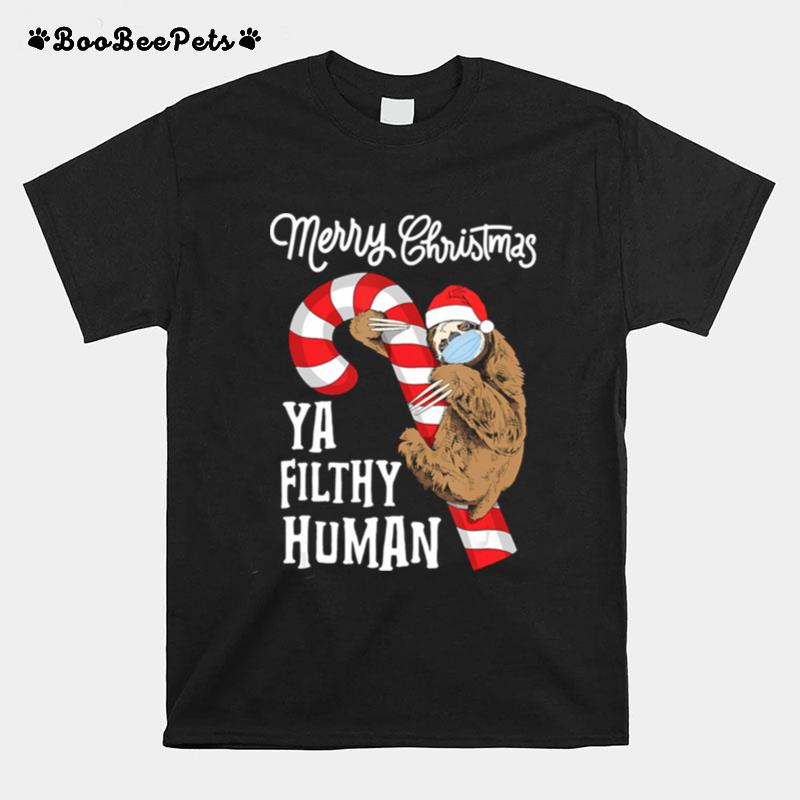 Merry Christmas Sloth Face Mask Sloth Santa Xmas Tree T-Shirt