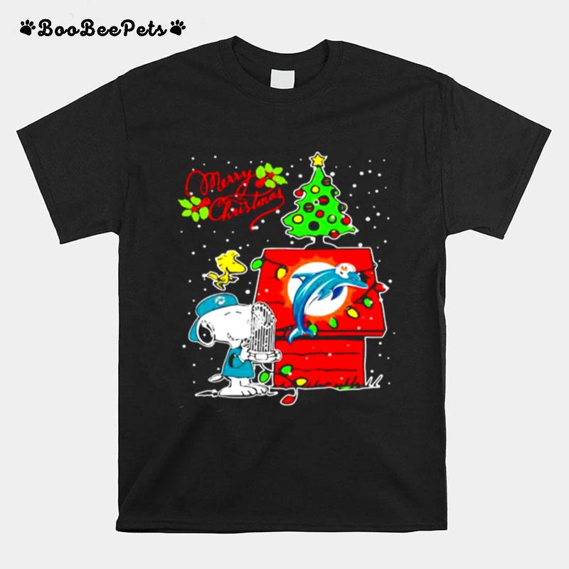 Merry Christmas Snoopy Woodstock Dolphins Miami T-Shirt