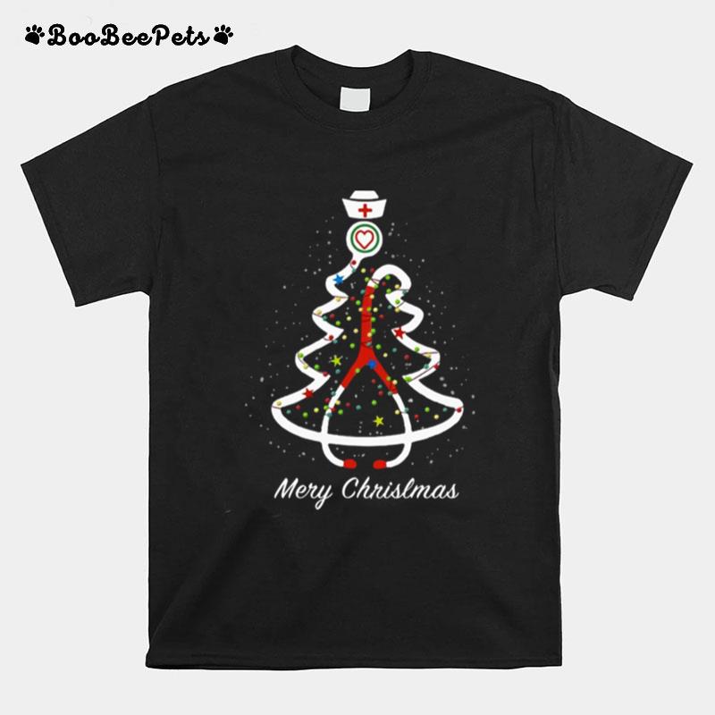Merry Christmas Stethoscope Pine Noel Nurse T-Shirt