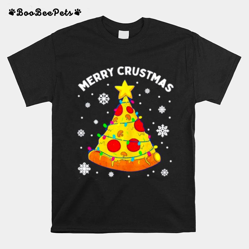 Merry Crustmas Christmas Tree Xmas Light Pizza T-Shirt