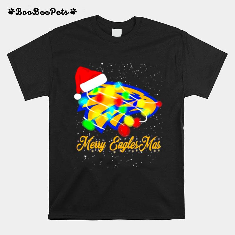 Merry Eagles Mar Hat Santa Claus Lights Christmas T-Shirt