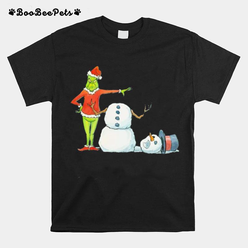 Merry Grinchmas Grinch And Snowman Cute Christmas 2022 T-Shirt