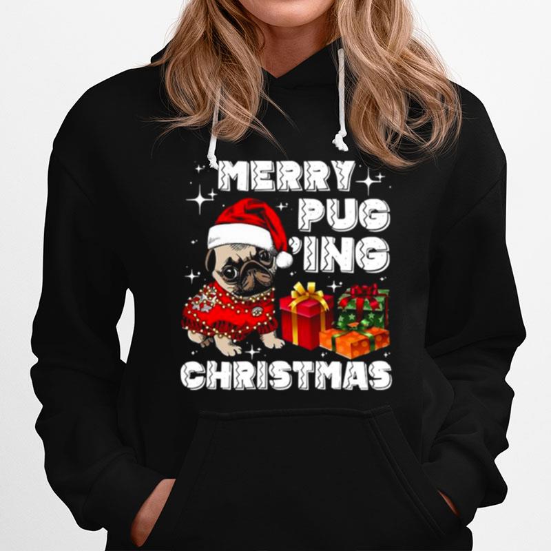 Merry Pugging Christmas With Santa Hat Pug Dog Pugmas Pajama Hoodie