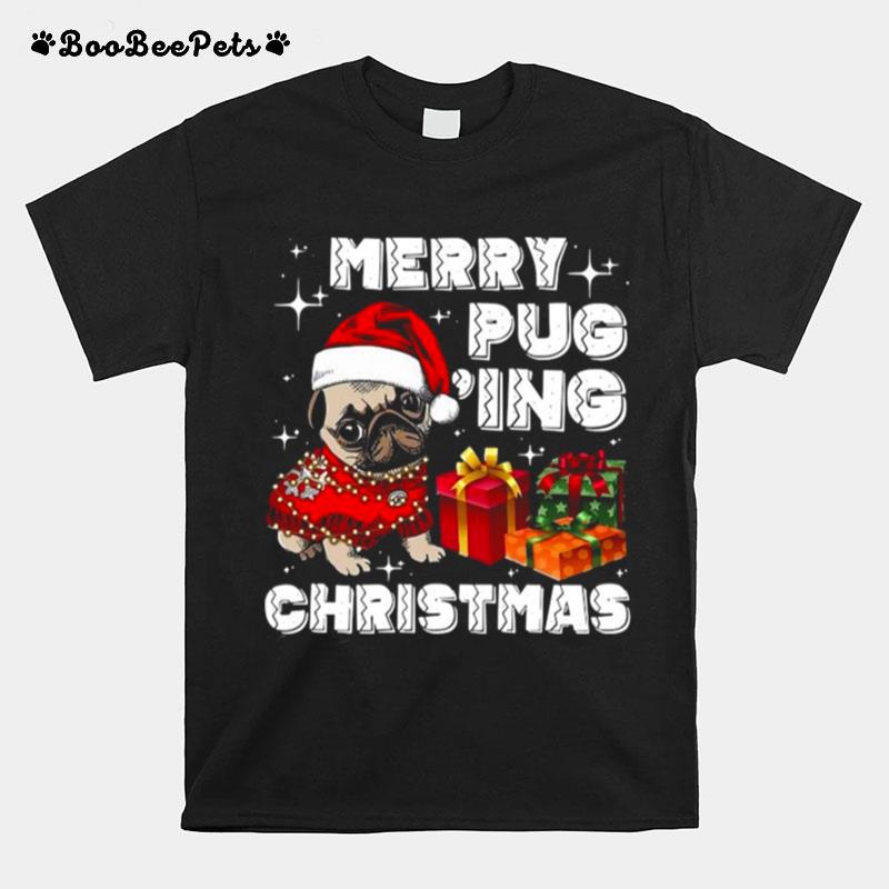 Merry Pugging Christmas With Santa Hat Pug Dog Pugmas Pajama T-Shirt