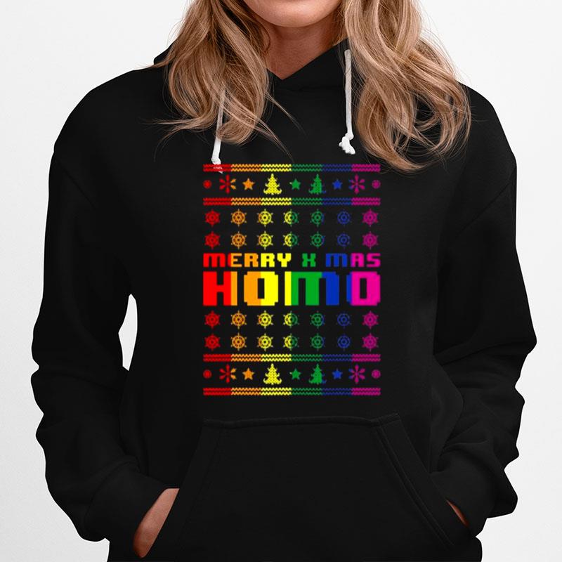 Merry X Mas Homo Rainbow Color Bisexual Homosexual Pride Hoodie
