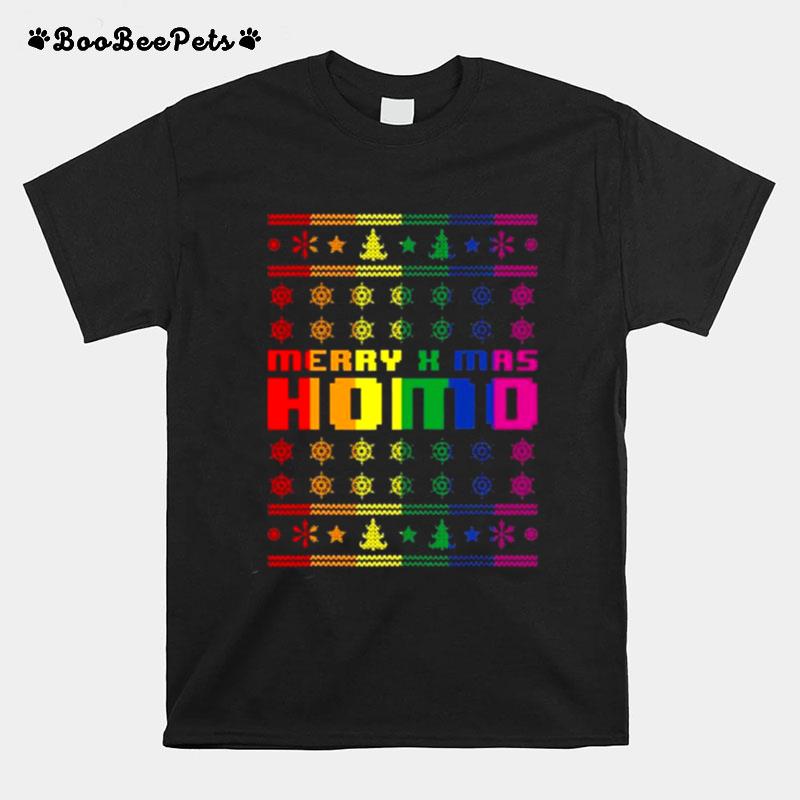 Merry X Mas Homo Rainbow Color Bisexual Homosexual Pride T-Shirt