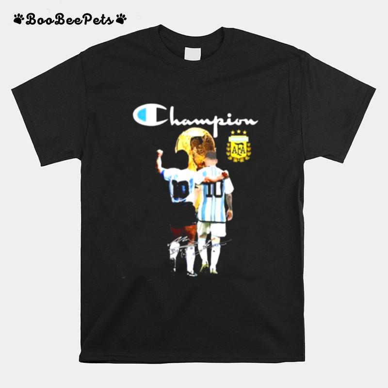 Messi And Maradona World Cup Champion 2022 Signatures T-Shirt