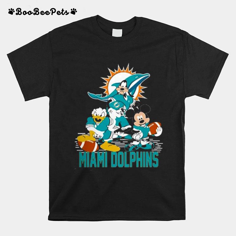 Mickey Mouse Donald And Goofy Miami Dolphins Football T-Shirt