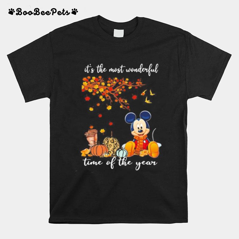 Mickey Mouse It%E2%80%99S The Most Wonderful Time Of The Year Leaves Tree T-Shirt