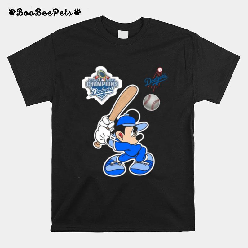 Mickey Mouse Playing Baseball World Series Champion Dodgers T-Shirt