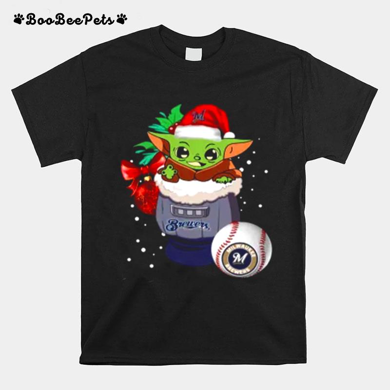 Milwaukee Brewers Christmas Baby Yoda Star Wars Funny Happy Mlb T-Shirt