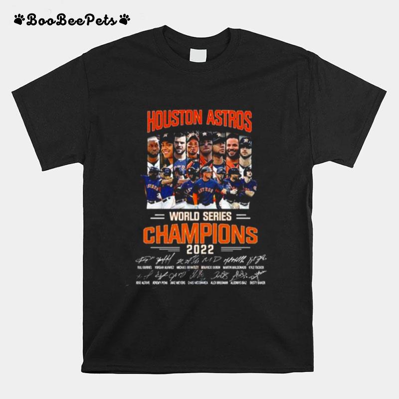 Mlb Houston Astros Team Football 2022 World Series Champions Signatures T-Shirt