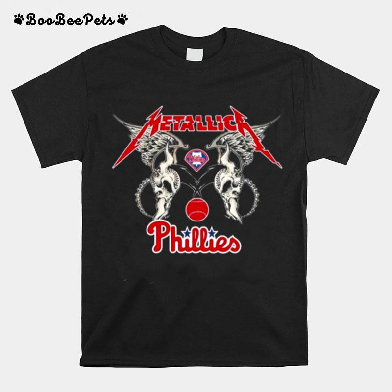 Mlb Philadelphia Phillies Logo Black Metallica Wings T-Shirt