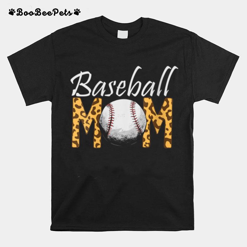 Mom Of Baseball Player Mothers Day Softball Leopard Baseball T-Shirt