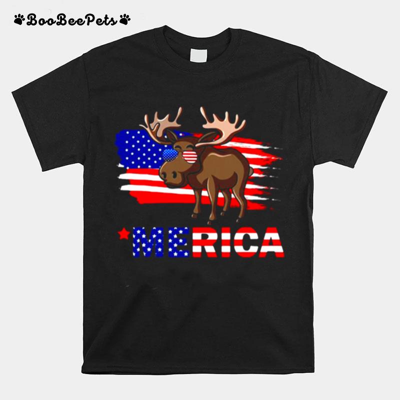 Moose American Flag Sunglasses Patriotic 4Th Of July T-Shirt