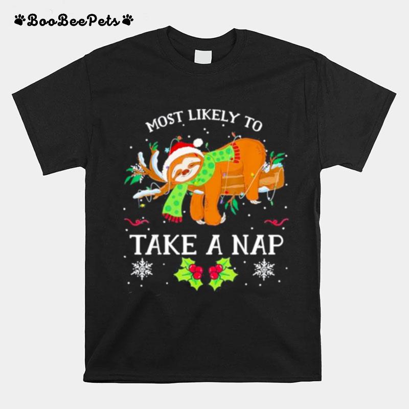 Most Likely To Take A Nap Family Matching Christmas Sloth T-Shirt