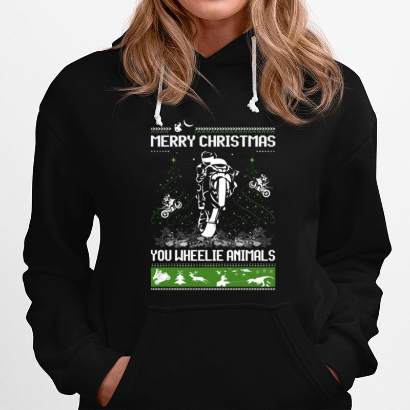 Motorcycle Merry Christmas You Wheelie Animals Ugly Christmas Hoodie