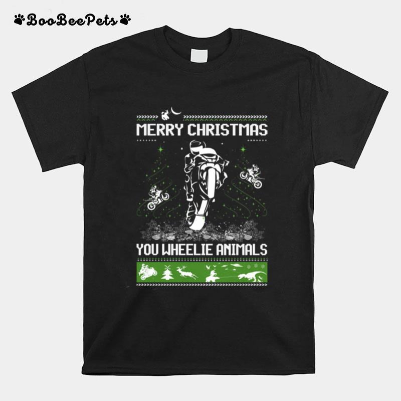 Motorcycle Merry Christmas You Wheelie Animals Ugly Christmas T-Shirt