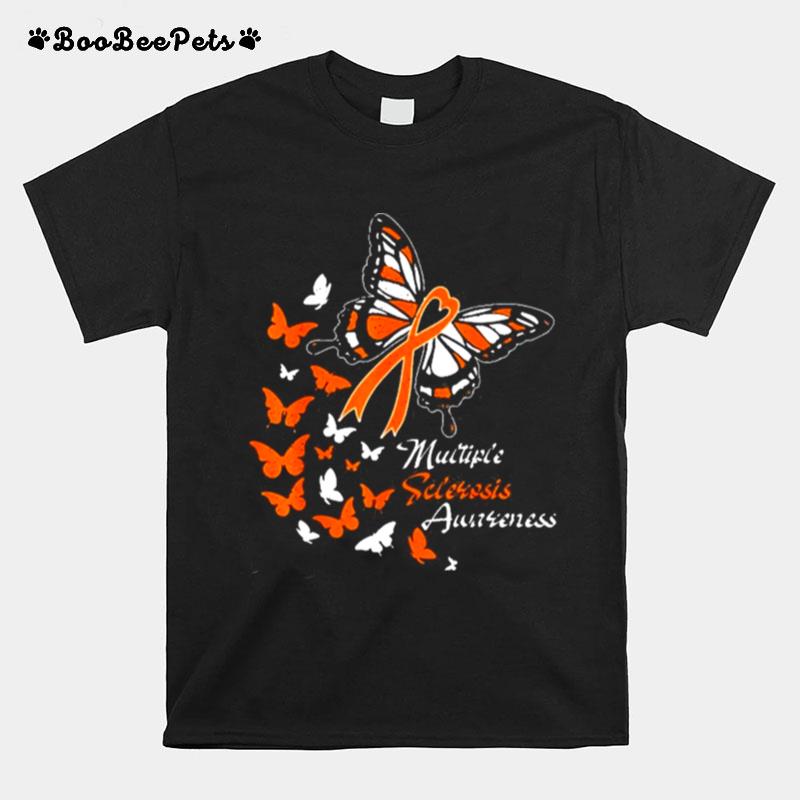 Multiple Sclerosis Awareness Butterflies Orange Ribbon T-Shirt