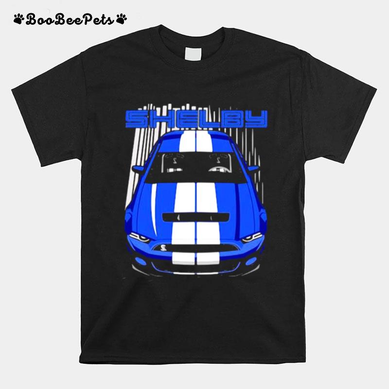 Mustang Shelby Gt500 S197 Blue And White T-Shirt