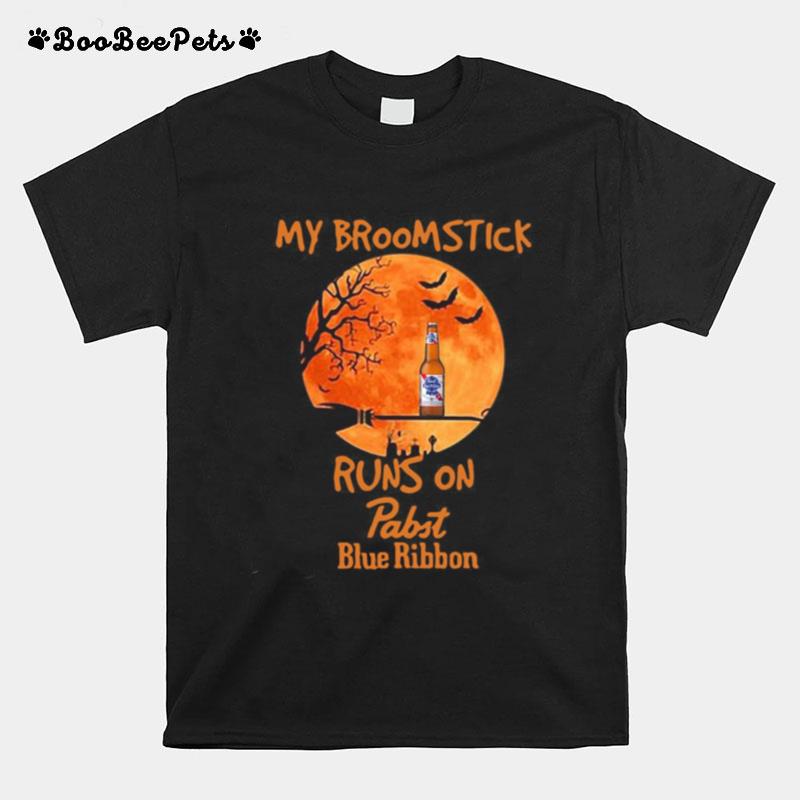 My Broomstick Runs On Pabst Blue Ribbon Moon Halloween T-Shirt