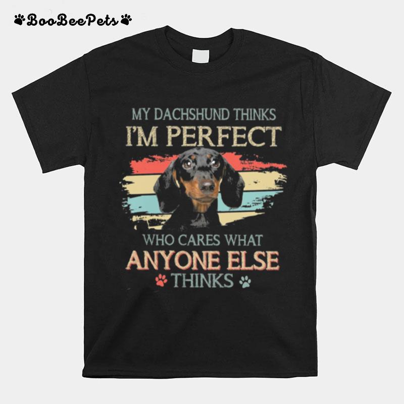 My Dachshund Thinks Im Perfect Who Cares What Anyone Else Thinks Vintage T-Shirt
