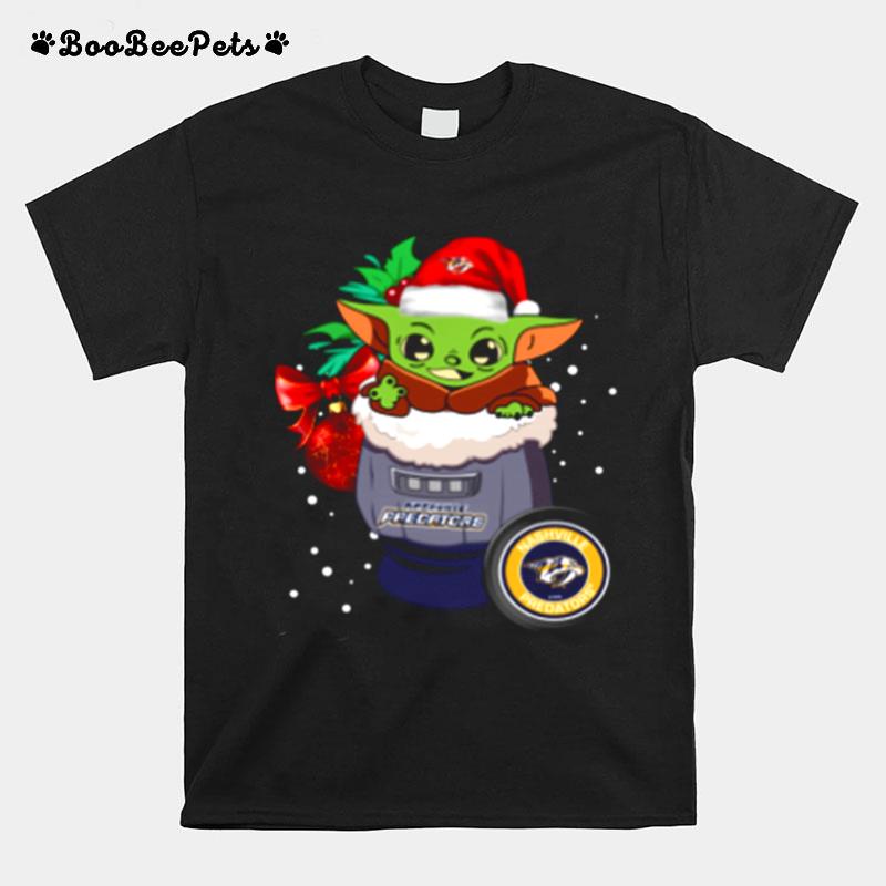 Nashville Predators Christmas Baby Yoda Star Wars Funny Happy Nhl T-Shirt