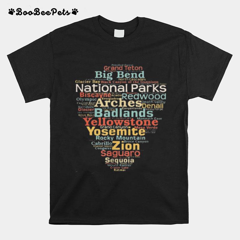 National Parks List Word Cloud Camping Hiking T-Shirt