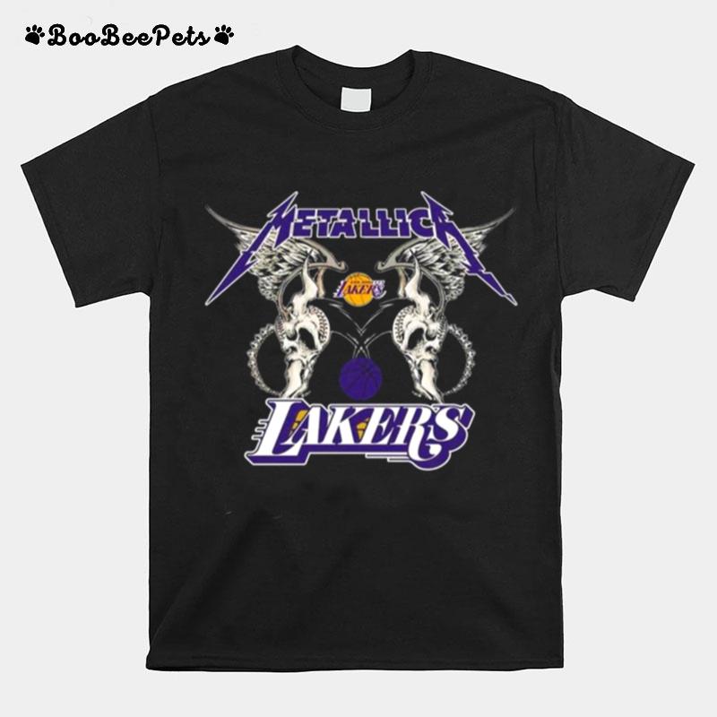 Nba Los Angeles Lakers Logo Black Metallica Wings T-Shirt