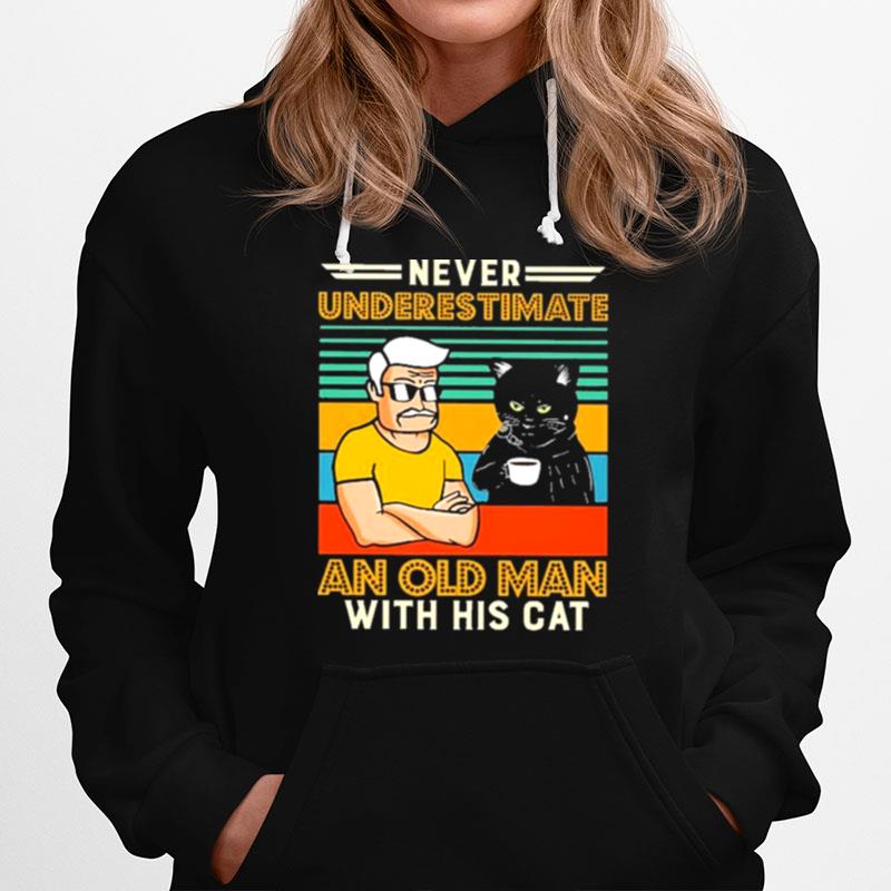 Never Underestimate And Old Man With His Tuxedo Cat Vintage Hoodie