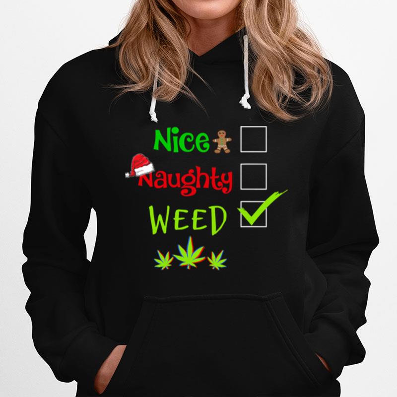 Nice Naughty Weed Marijuana Cannabis Santa Hat Xmas Hoodie