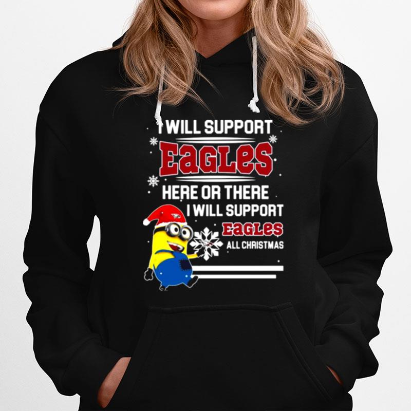North Carolina Central Eagles Minion I Will Support Eagles Here Or There Christmas Hoodie