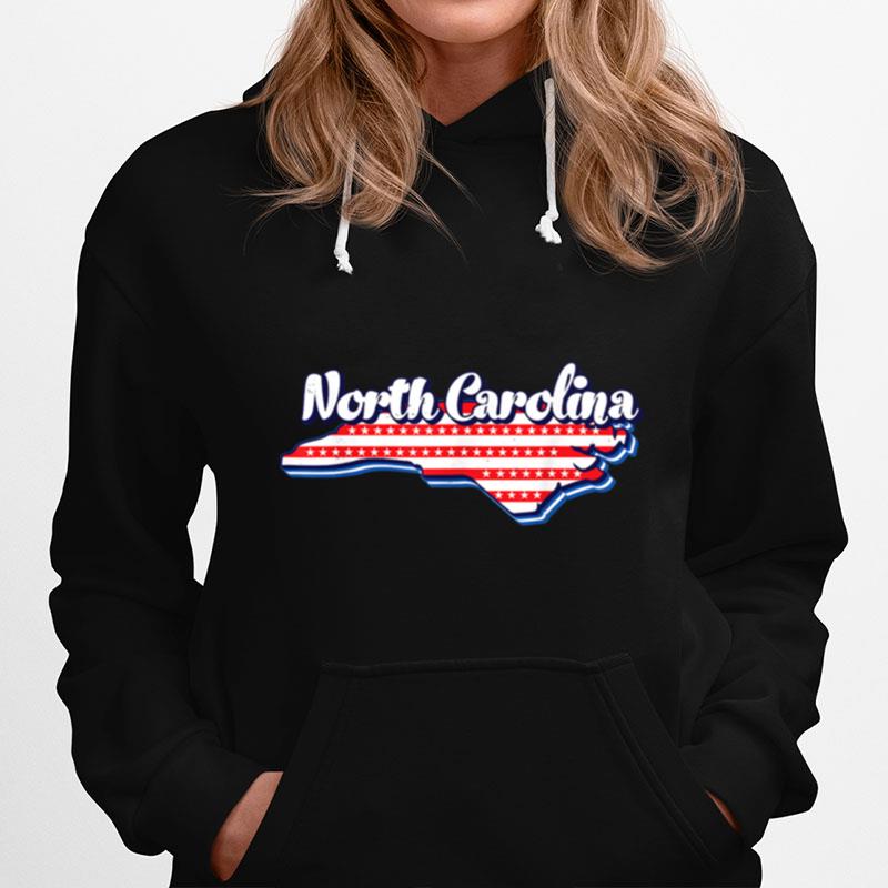 North Carolina Map Outline 4Th Of July Usa Flag States Hoodie