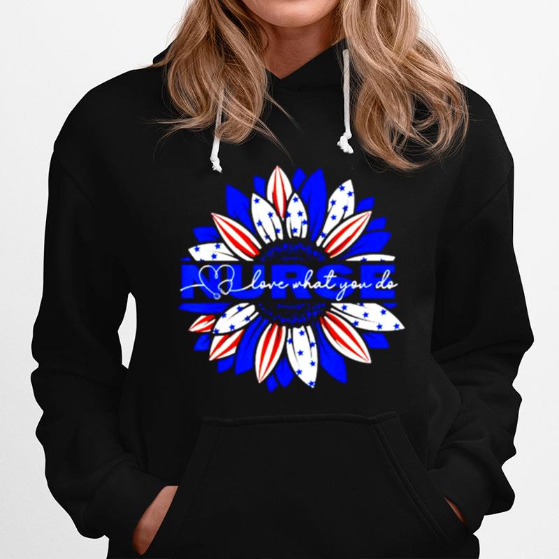 Nurses American Flag Sunflowers Happy 4Th Of July Day Hoodie