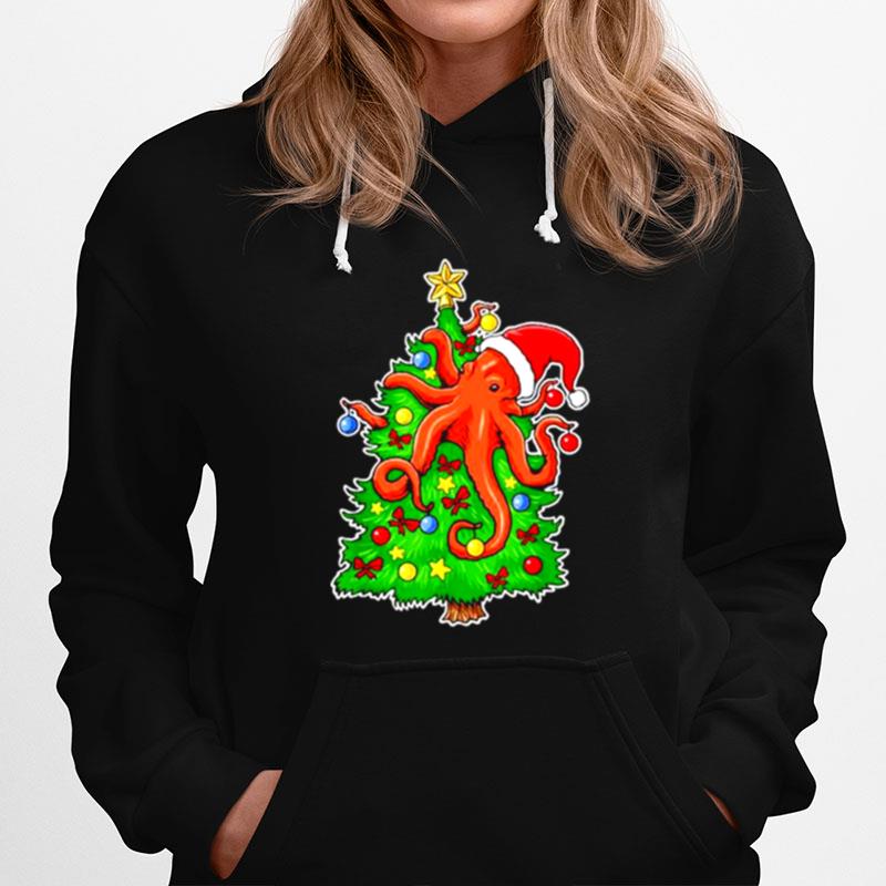 Octopus Santa Hat Christmas Tree Hoodie