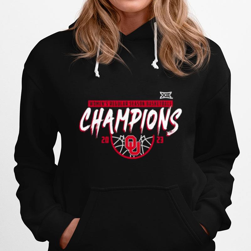 Oklahoma Sooners 2023 Big 12 Womens Basketball Regular Season Champions T Black Hoodie