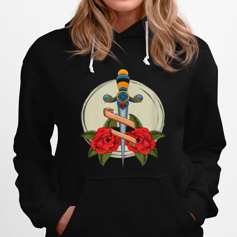 Old School Badass Traditional Tattoo Roses And Sword Hoodie