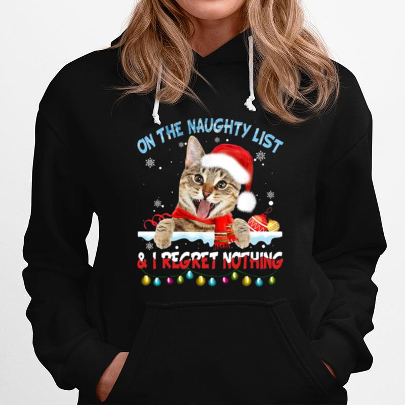 On The Naughty List And I Regret Nothing Cat Christmas Fairy Light Hoodie