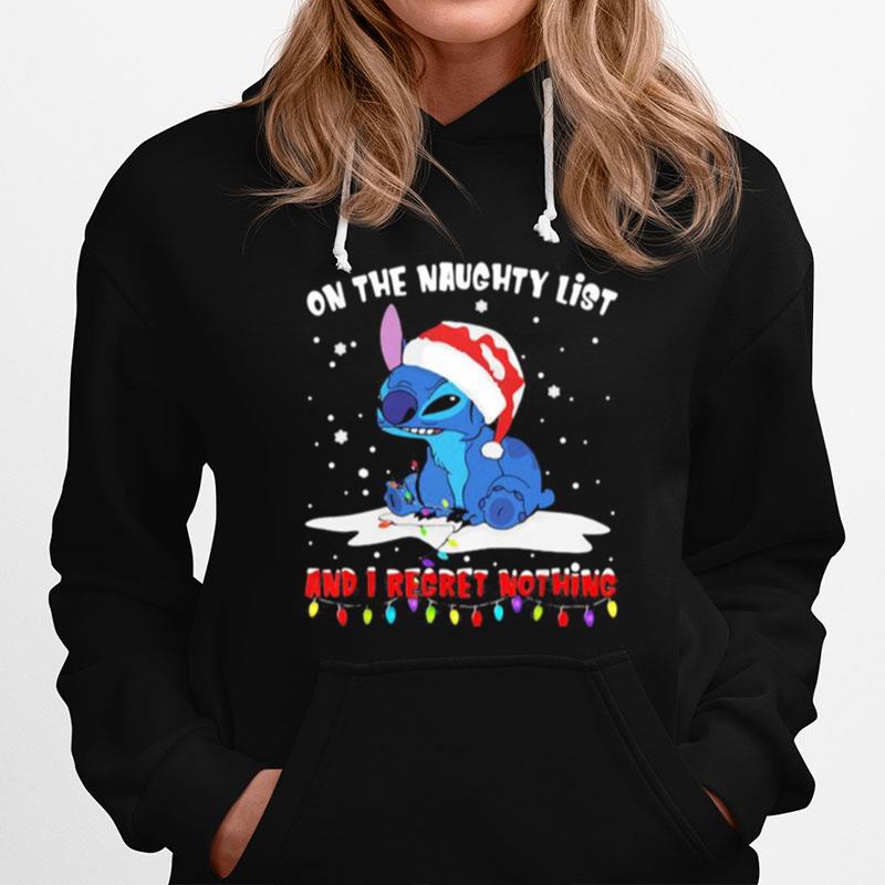 On The Naughty List And I Regret Nothing Stitch Wear Santa Hat Xmas Hoodie