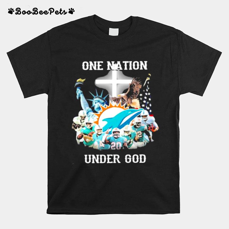 One Nation Under God Dolphins Miami Football American Flag T-Shirt