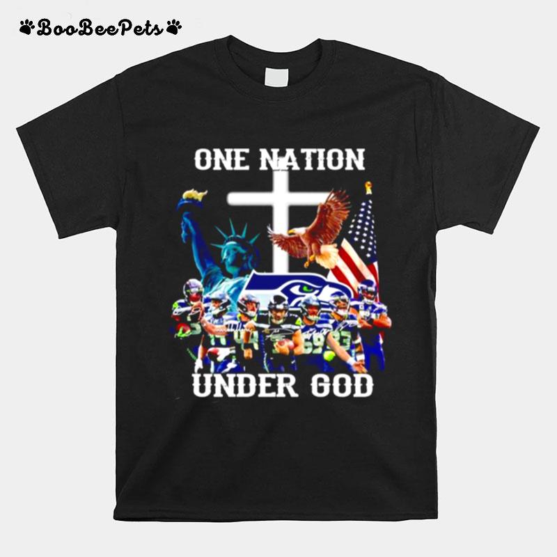 One Nation Under God Seattle Seahawks Signatures T-Shirt