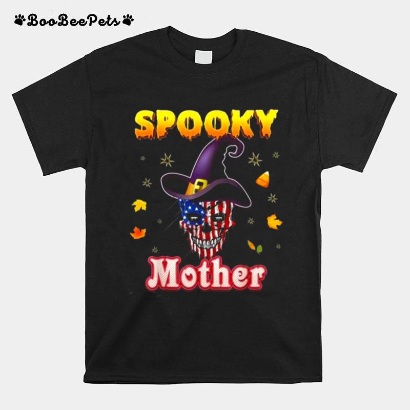 One Spooky Mother Halloween Skull America Flag Scary Witch T-Shirt