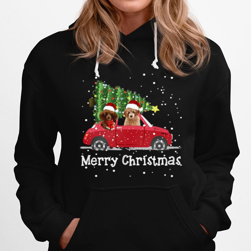 Oodle Red Car Truck Christmas Tree Santa Xmas Dog Merry Christmas Poodle Dog Hoodie