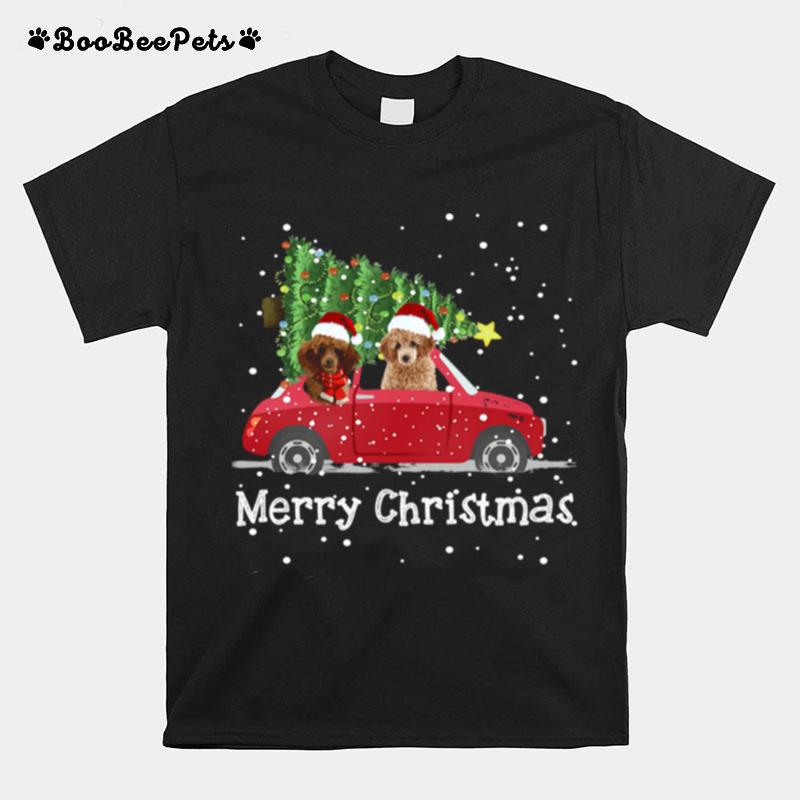 Oodle Red Car Truck Christmas Tree Santa Xmas Dog Merry Christmas Poodle Dog T-Shirt
