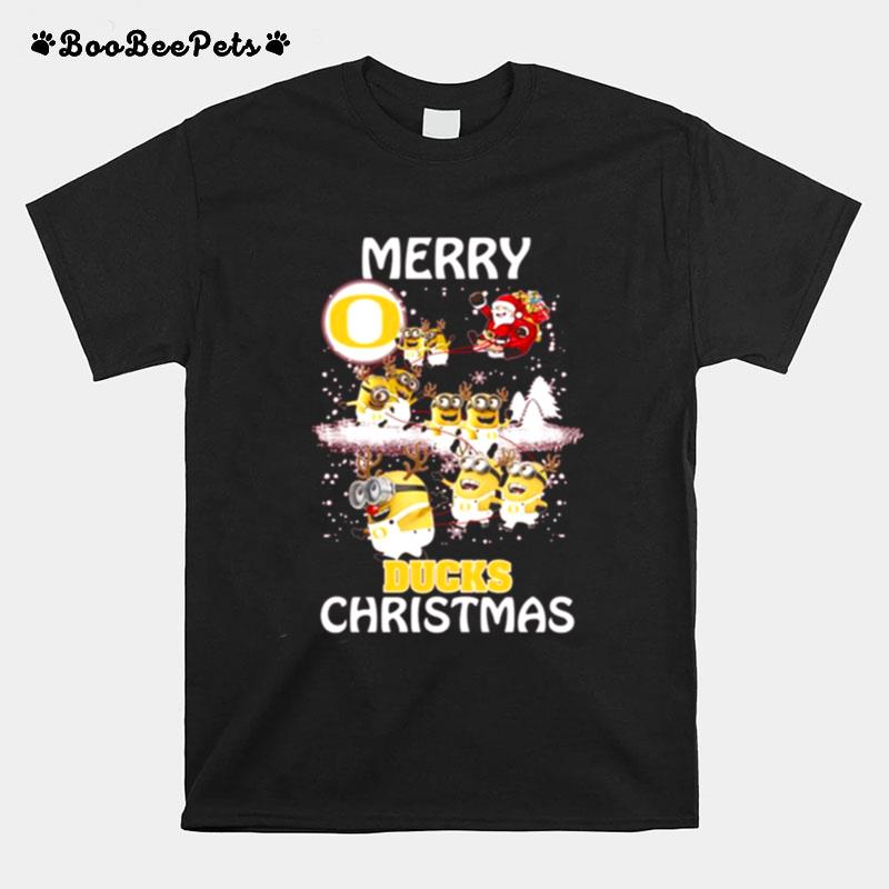 Oregon Ducks Ugly Christmas Sweaters Minions Santa Claus Merry Christmas Oregon Ducks T-Shirt