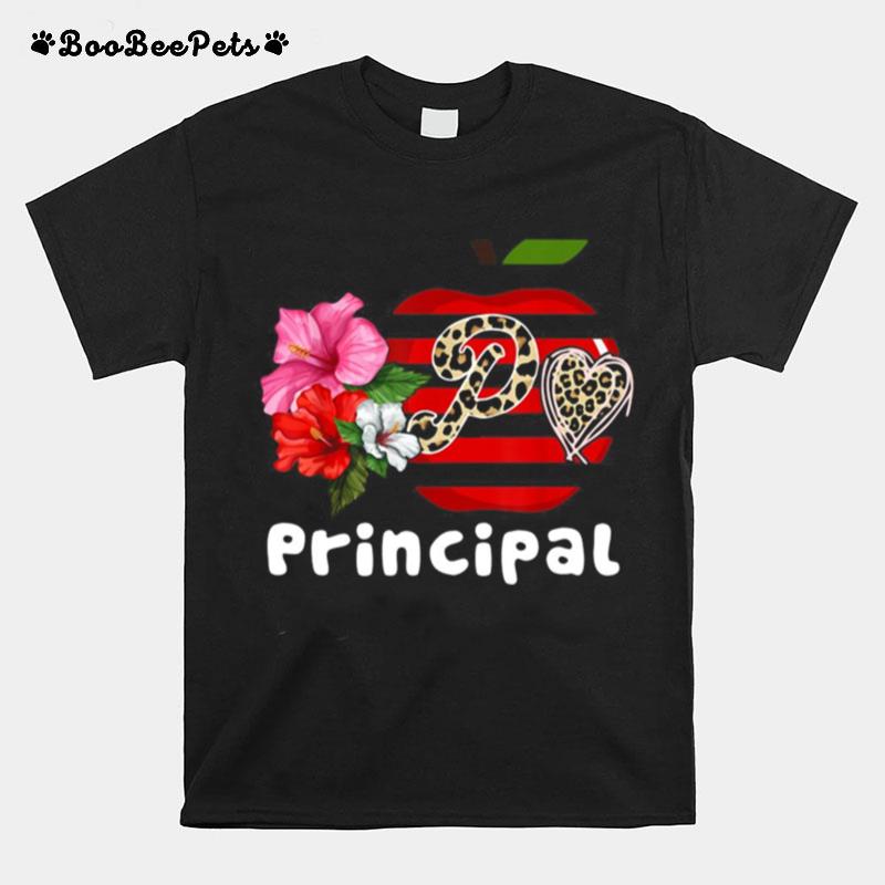 P Is For Principal Teacher Apple Floral T-Shirt