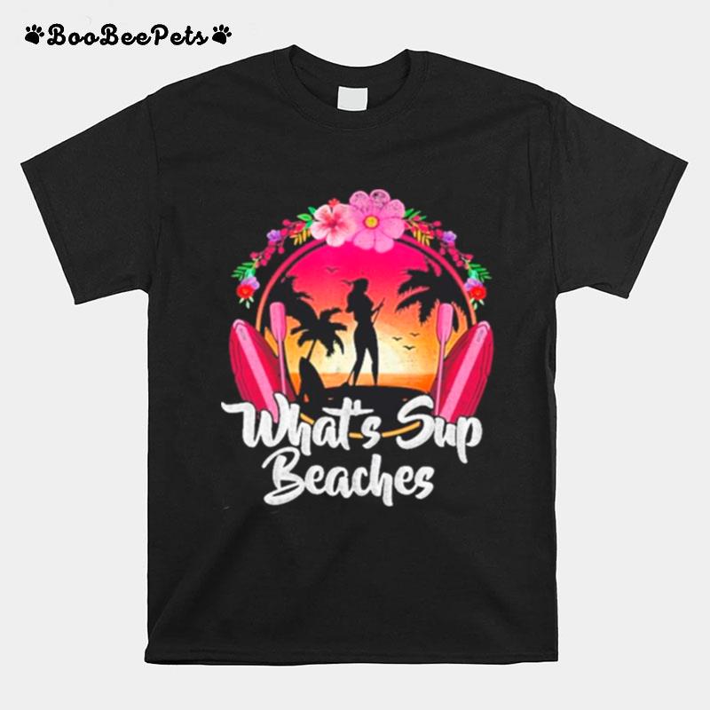 Paddleboard Whats Sup Beaches Retro Sunset T-Shirt