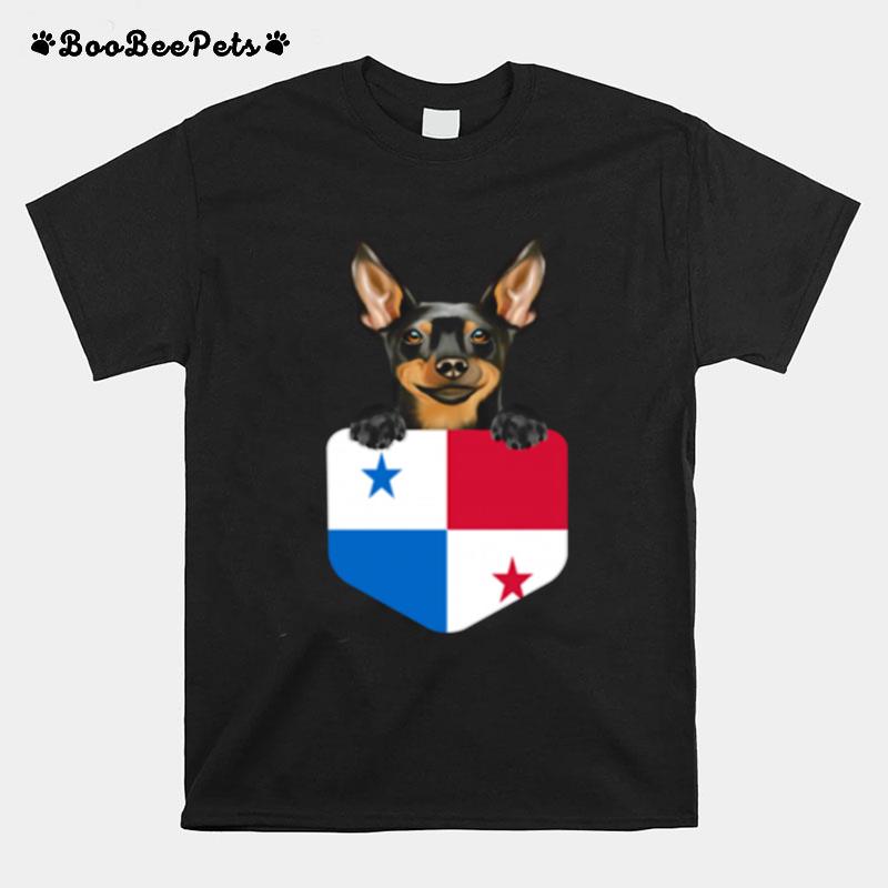 Panama Flag Miniature Pinscher Dog In Pocket T-Shirt