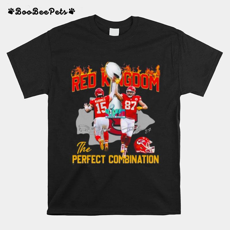 Patrick Mahomes And Travis Kelce Red Kingdom The Perfect Combination Signatures T-Shirt